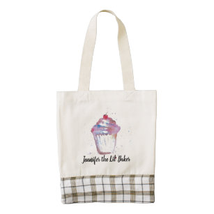 Lil Baker Personalized watercolor cupcake birthday Zazzle HEART Tote Bag
