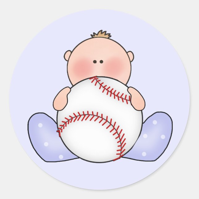 Lil Baseball Baby Boy Classic Round Sticker (Front)