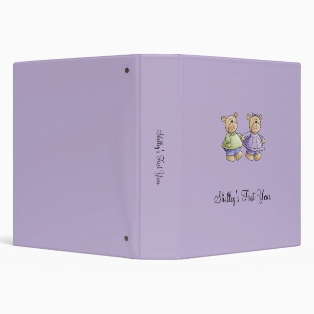 Lil' Bears · Baby Twins Green & Purple 3 Ring Binder (Background)