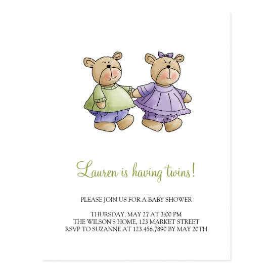 Lil' Bears · Baby Twins Green & Purple Postcard