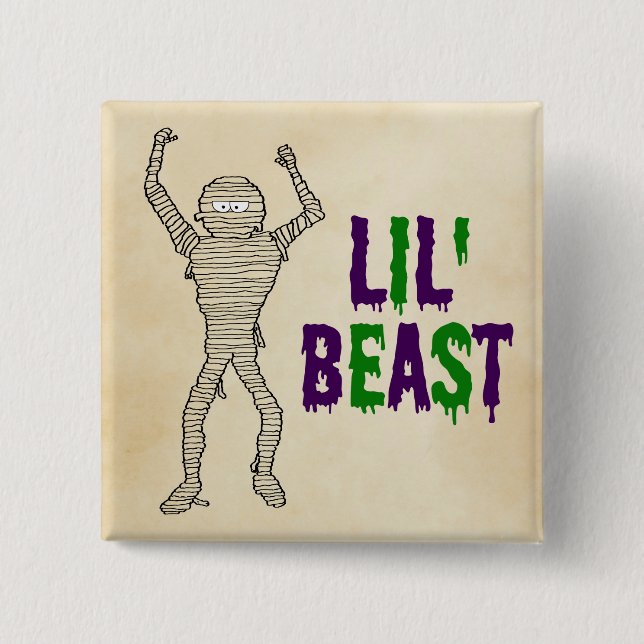 Lil' Beast Dripping Font Mummy Halloween Button (Front)