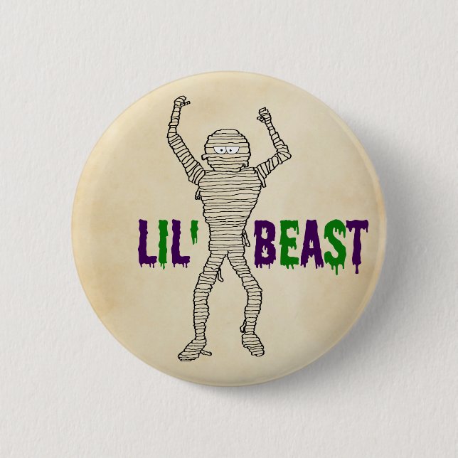 Lil' Beast Dripping Font Mummy Halloween Button (Front)