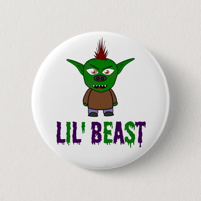 Lil' Beast Goblin Purple and Green Dripping Font Button (Front)