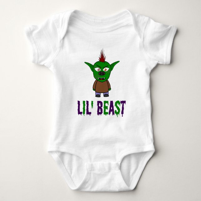 Lil' Beast Goblin Purple and Green Dripping Font T Baby Bodysuit (Front)