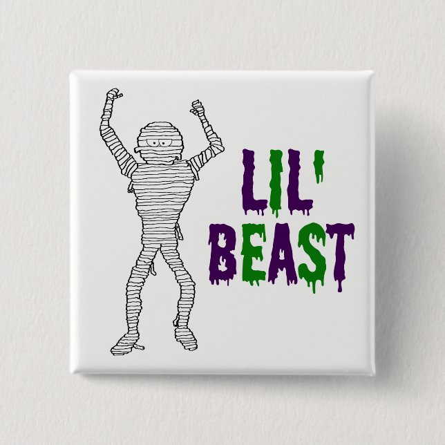 Lil' Beast Mummy Purple and Green Dripping Font Button (Front)
