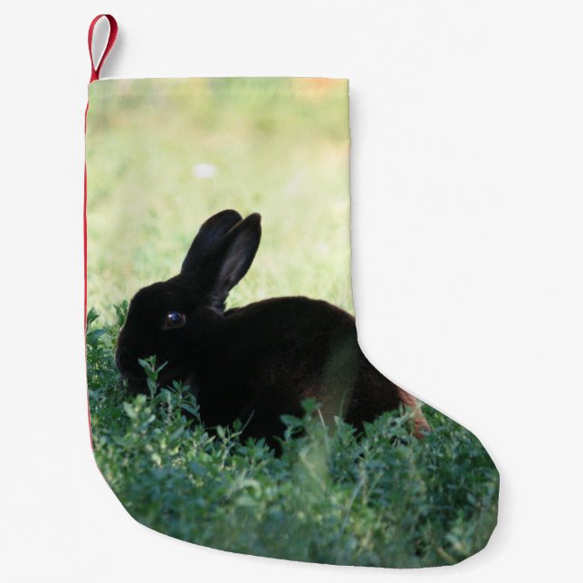 Lil Black Bunny Red Back Small Christmas Stocking (Front)