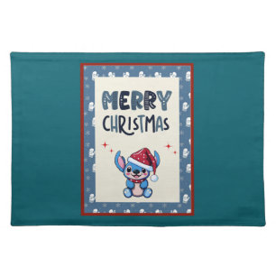 Lil Blue Cutie Says "Merry Christmas" Cloth Placemat
