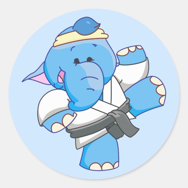 Lil Blue Elephant Karate Classic Round Sticker (Front)