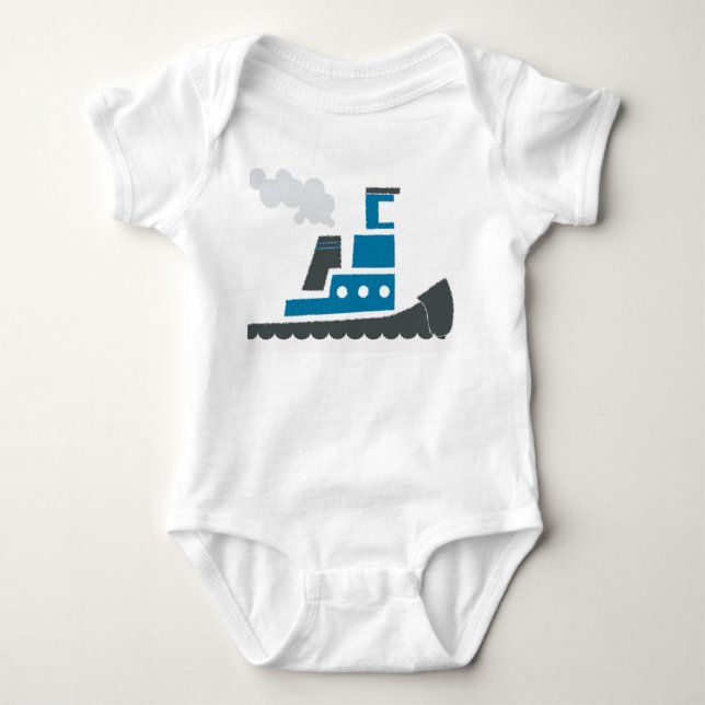 Lil Blue Tugboat Baby One-Piece Bodysuit (Front)