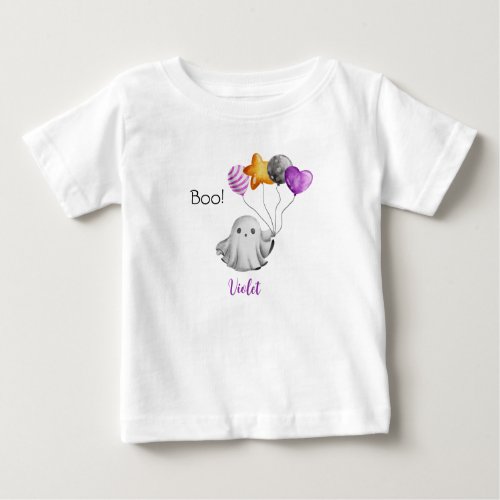 Lil Boo _ Cute Little Ghost Holding Balloons  Baby T_Shirt