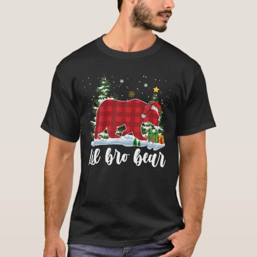 LIL BRO BEAR Kids Red Plaid Christmas Pajama Broth T_Shirt
