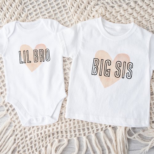 Lil Bro Blush Heart Matching Sibling Family Baby Bodysuit