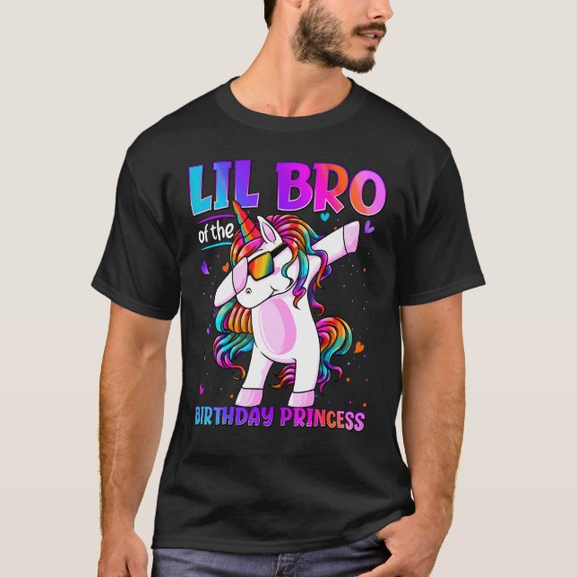 Lil Bro Of The Birthday Princess Dabbing Unicorn L T-Shirt (Front)