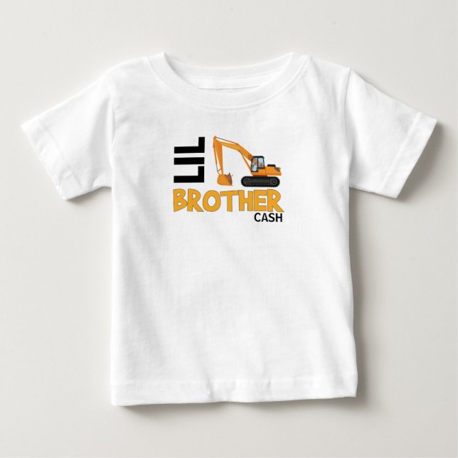 Lil brother construction truck sibling baby T-Shirt (Front)