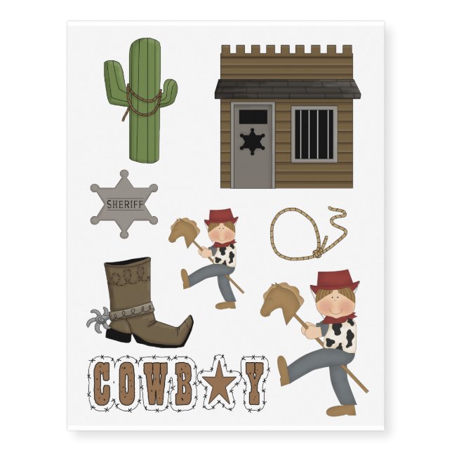 Lil' Buckaroo (blonde hair) Temporary Tattoos (Front)