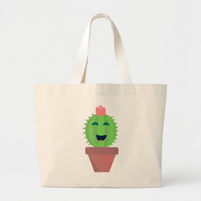 Lil Cactus Cute Cartoon Succulent Design Large Tote Bag (Front)