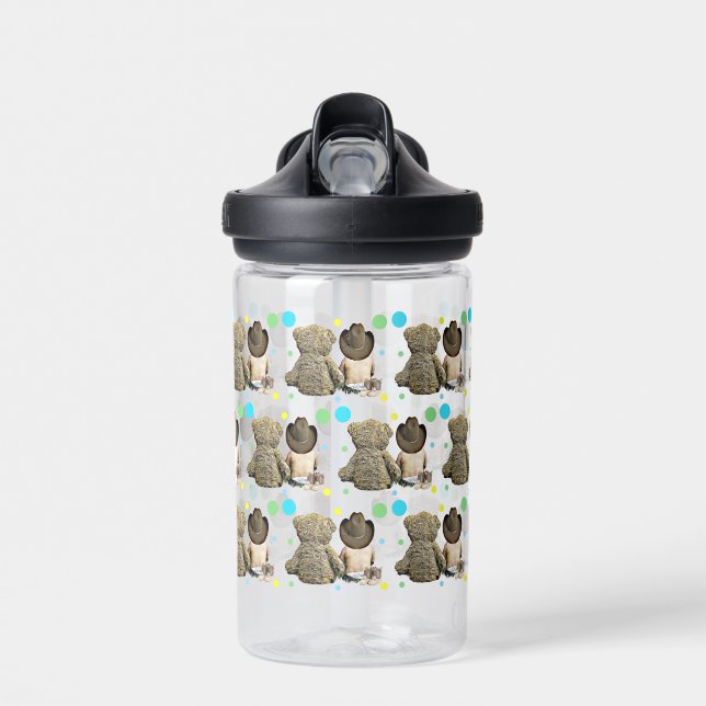 Lil Cowboy and Bear Country and Western Themed Water Bottle (Front)