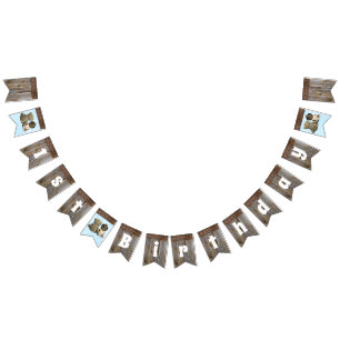 Lil' Cowboy and Teddy Bear 1st Birthday Party Bunting Flags