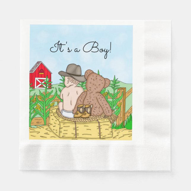Lil' Cowboy and Teddy Bear Baby Shower    Napkins (Front)