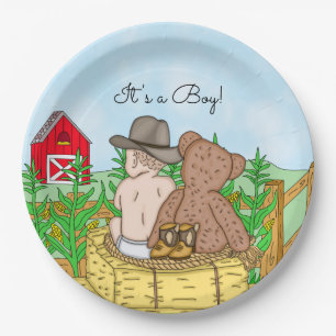 Lil' Cowboy and Teddy Bear Baby Shower Paper Plates