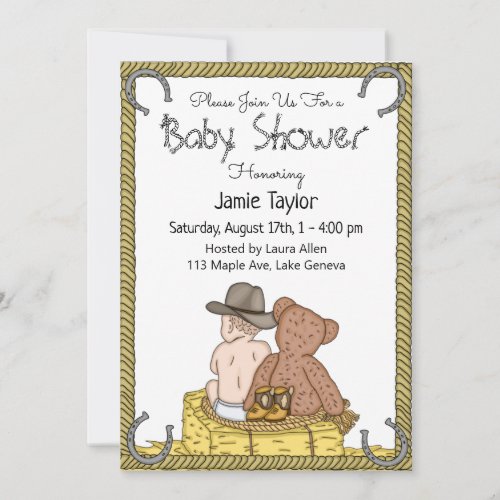 Lil Cowboy and Teddy Bear Boys Baby Shower Invitation