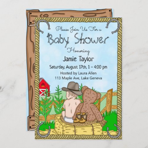 Lil Cowboy and Teddy Bear Boys Baby Shower  Invitation