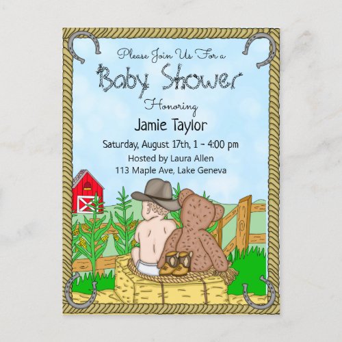 Lil Cowboy and Teddy Bear Boys Baby Shower Invite
