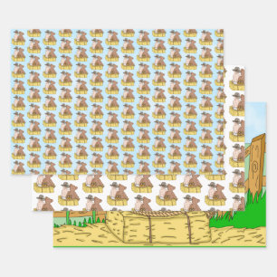 Lil' Cowboy and Teddy Bear Boy's Baby Shower Wrapping Paper Sheets