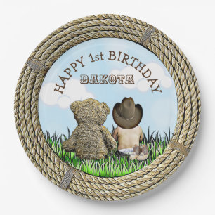 Lil' Cowboy and Teddy Bear Boy's First Birthday Paper Plates