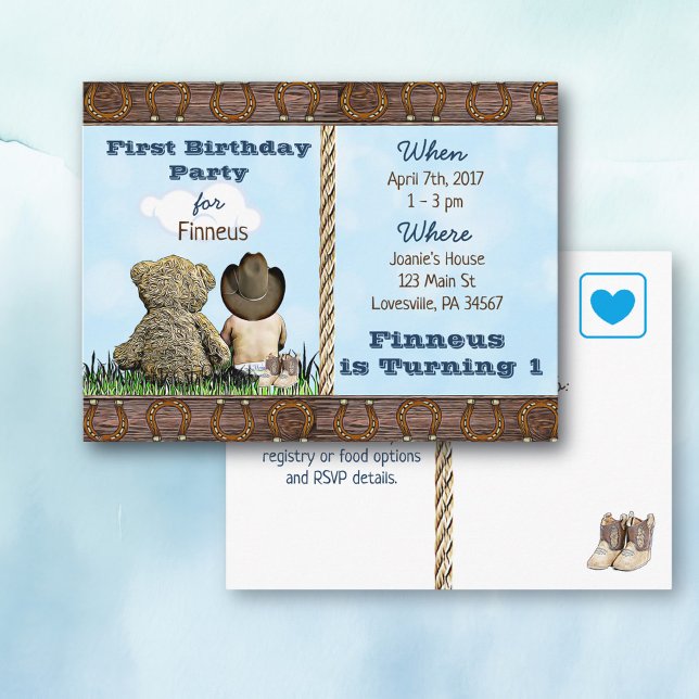 Lil Cowboy  and Teddy Bear First Birthday Invites (Creator Uploaded)