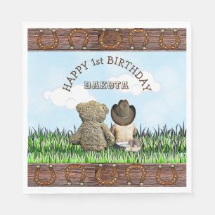 Lil' Cowboy and Teddy Bear First Birthday Napkins