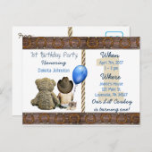 Lil Cowboy Baby Boy and Teddy Bear 1st Birthday Invitation Postcard (Front/Back)