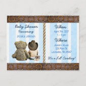Lil Cowboy Baby Boy and Teddy Bear Baby Shower Inv Invitation Postcard (Front)
