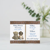Lil Cowboy Baby Boy and Teddy Bear Baby Shower Invitation Postcard (Standing Front)