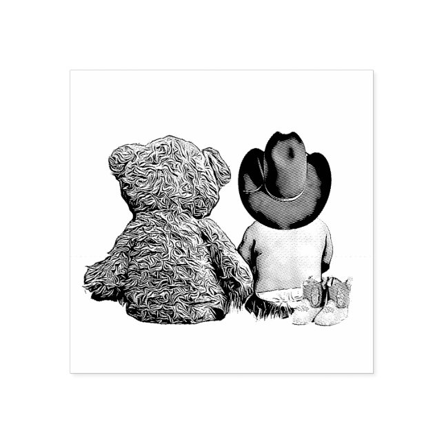Lil Cowboy Baby with Teddy Bear Rubber Stamp (Imprint)