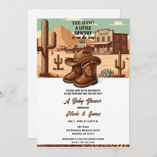 Lil Cowboy Country Western Boots  Hat Baby Shower Invitation