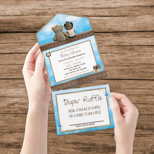 Lil Cowboy Rustic Boys Baby Shower All In One  All In One Invitation