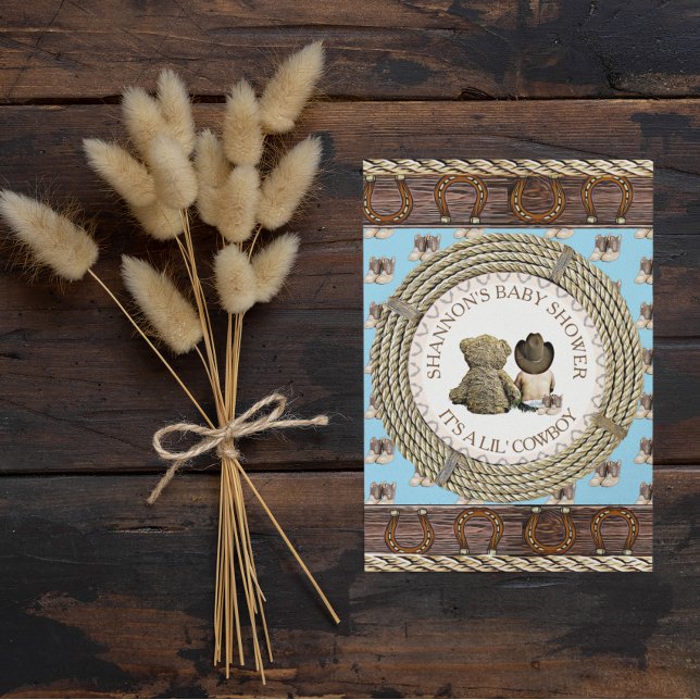 Lil' Cowboy Rustic Country and Western Baby Shower Invitation