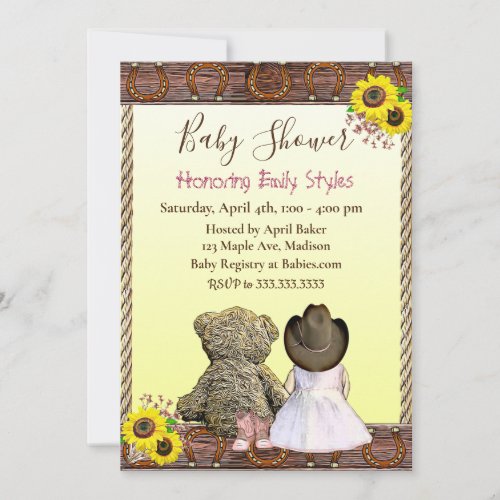 Lil Cowgirl and Teddy Bear  Baby Shower Invitation