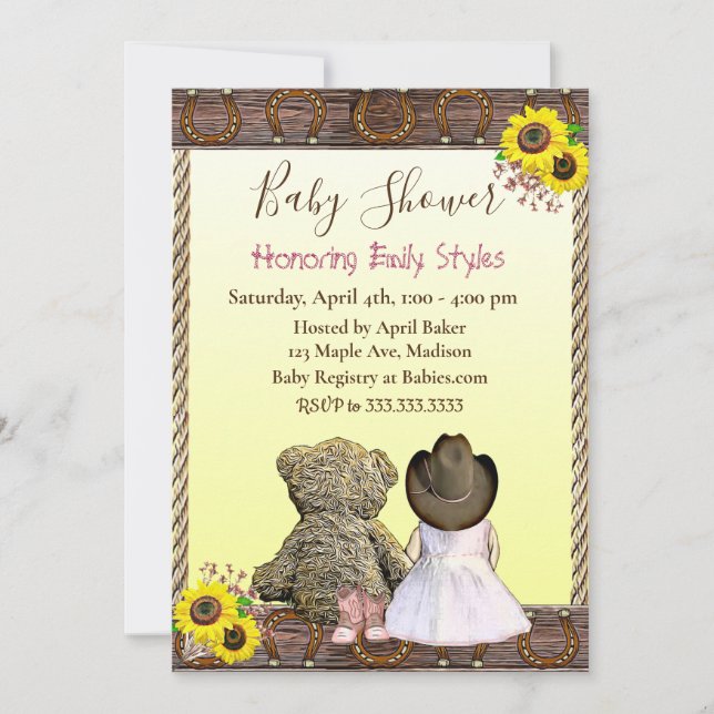 Lil' Cowgirl and Teddy Bear | Baby Shower Invitation (Front)