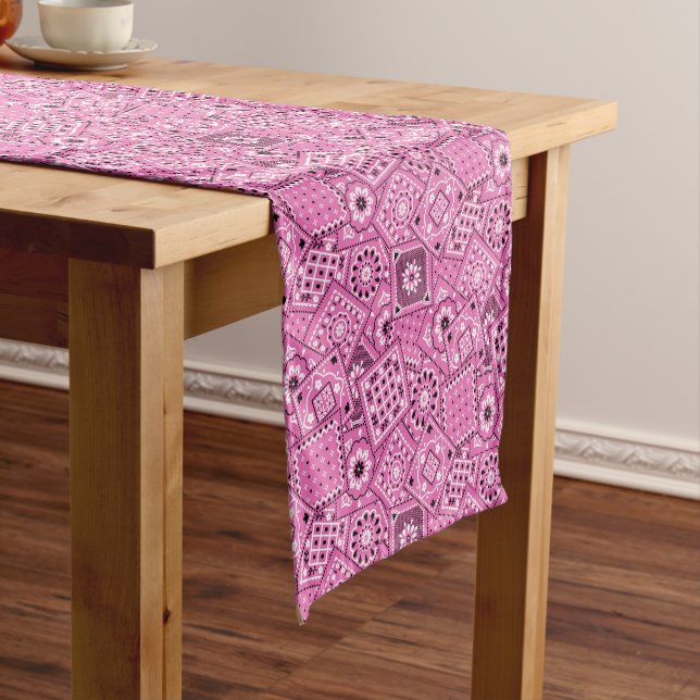 Lil' Cowgirl Baby Shower Pink Bandanna Short Table Runner (In Situ)
