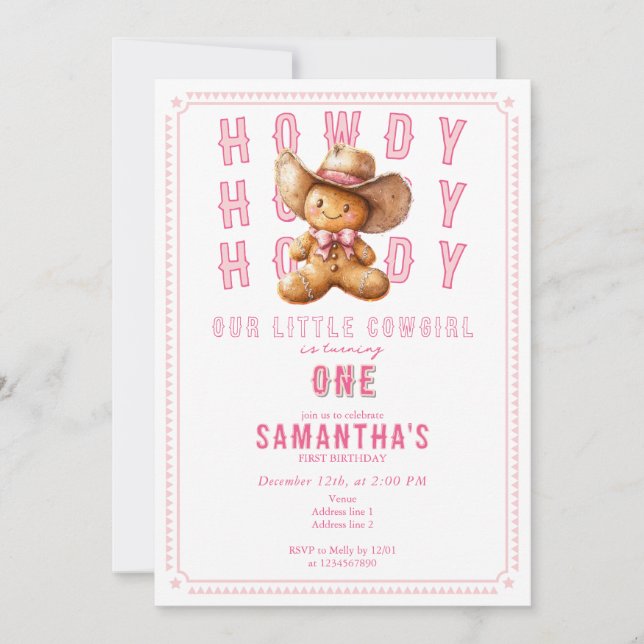 Lil Cowgirl Gingerbread Christmas Any Age Birthday Invitation (Front)