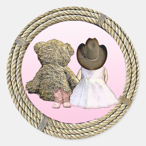 Lil Cowgirl  Pink Baby Shower Classic Round Sticker