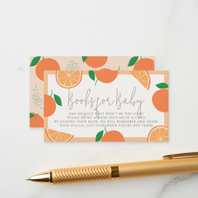 Lil Cutie Modern Orange Baby Shower Book Request Enclosure Card (Front/Back In Situ)