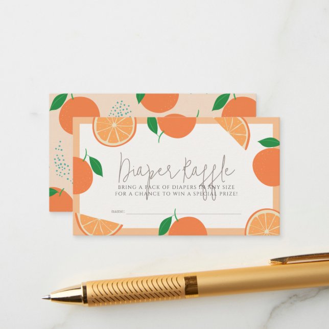 Lil Cutie Orange Baby Shower Diaper Raffle Ticket Enclosure Card (Front/Back In Situ)