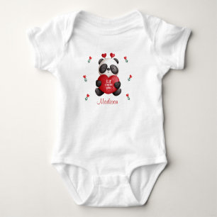 Lil' Cutie Pie Panda Bear With Heart Personalized Baby Bodysuit