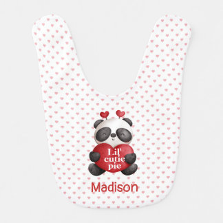 Lil' Cutie Pie Panda Bear With Hearts  Baby Bib
