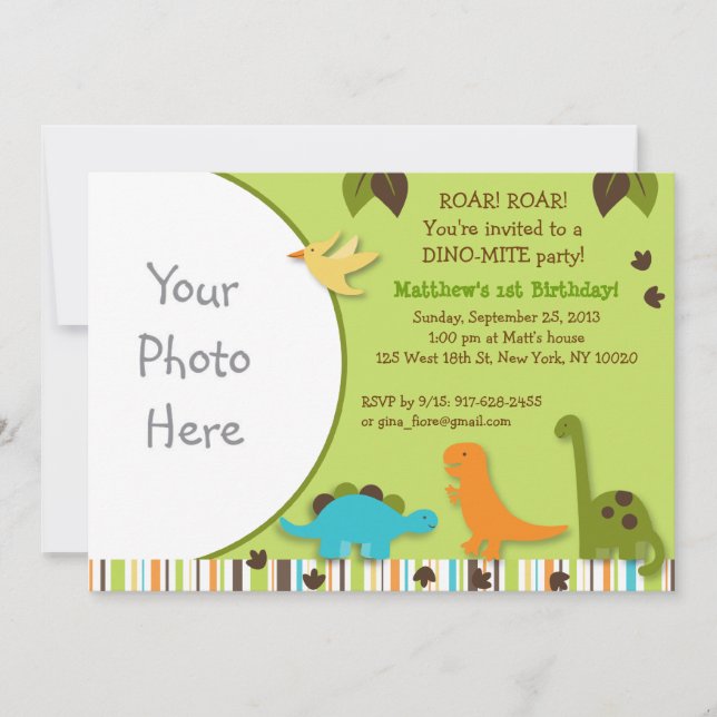 Lil Dino Dinosaur Boy Photo Birthday Invitations (Front)