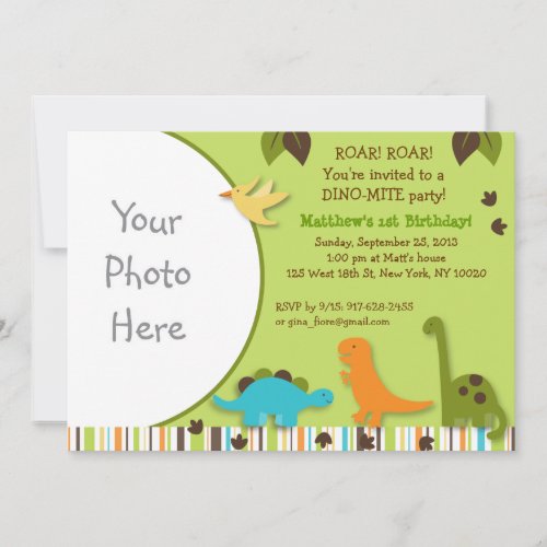 Lil Dino Dinosaur Boy Photo Birthday Invitations