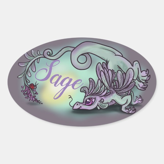 lil dragon herb garden Sage Oval Sticker (Front)